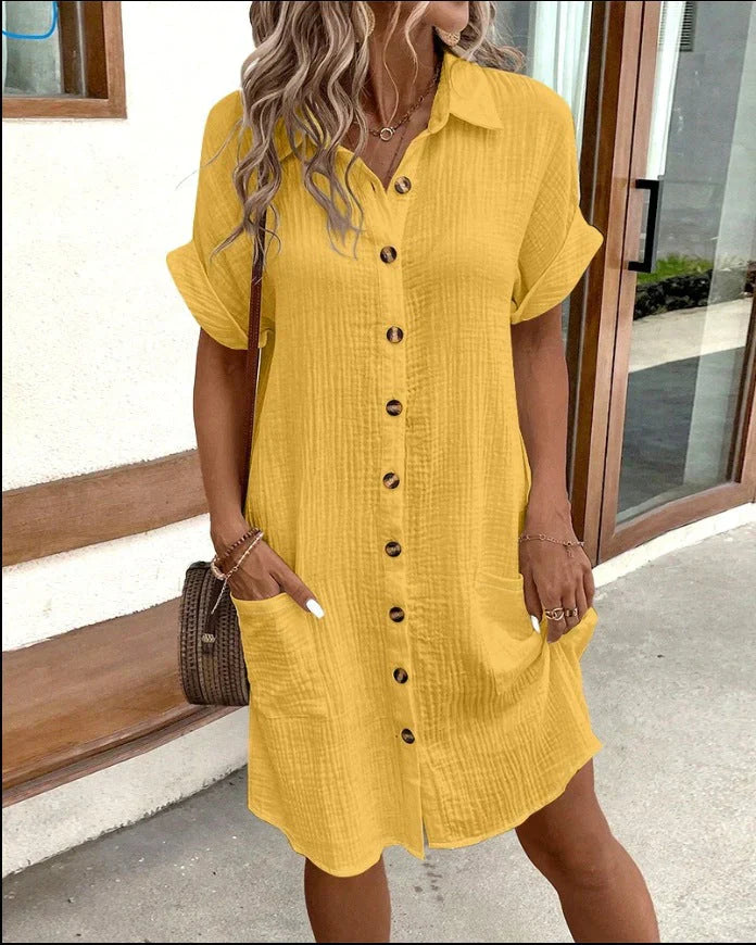 Andrea™ | Oversized Poloklänning i Texturerat Tyg