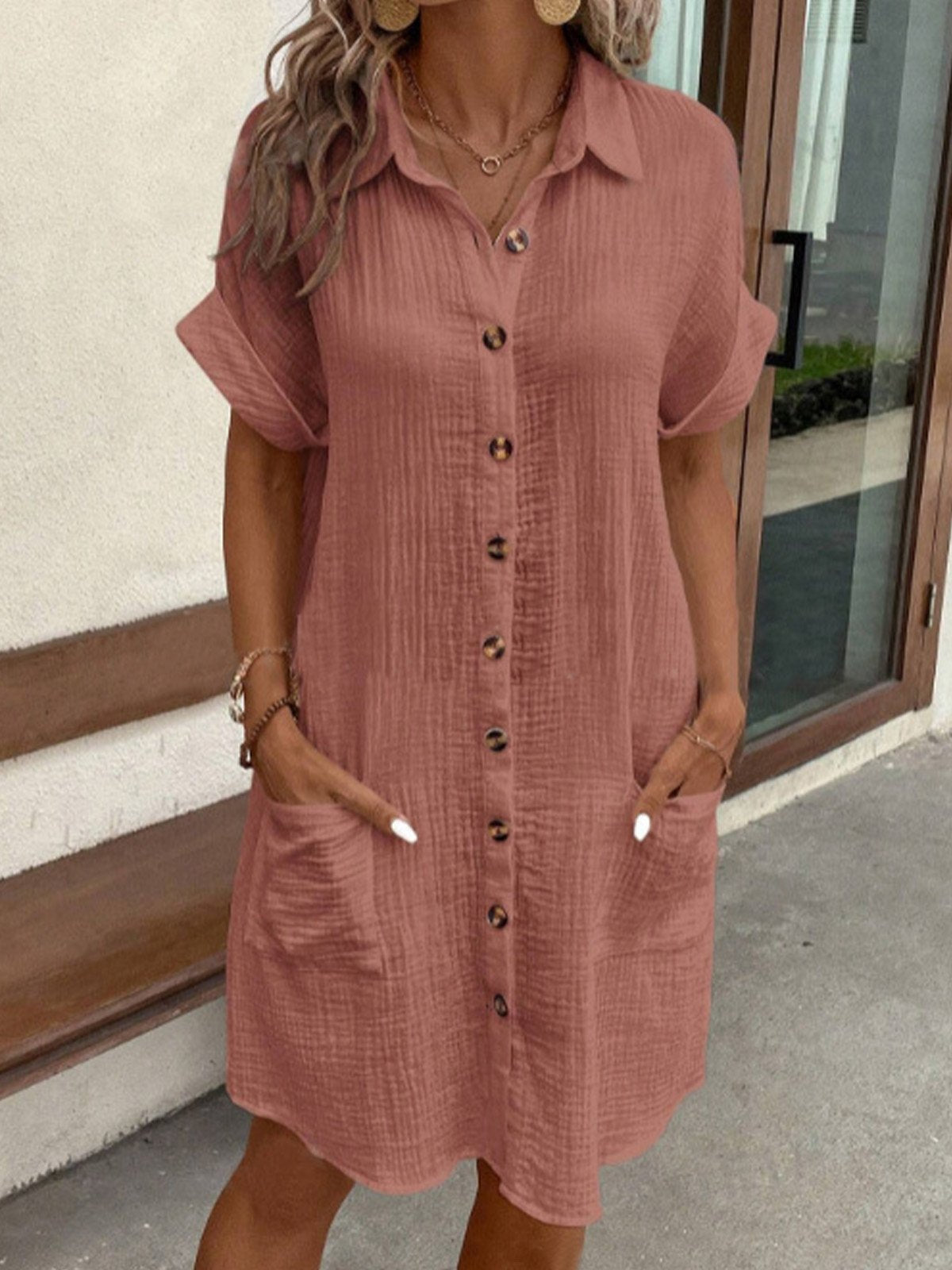 Andrea™ | Oversized Poloklänning i Texturerat Tyg
