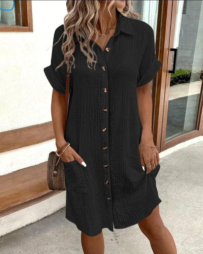 Andrea™ | Oversized Poloklänning i Texturerat Tyg