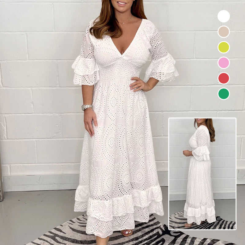 Jula - Midikleid mit aufgestickten Anglaise-Rüschen an den Ärmeln